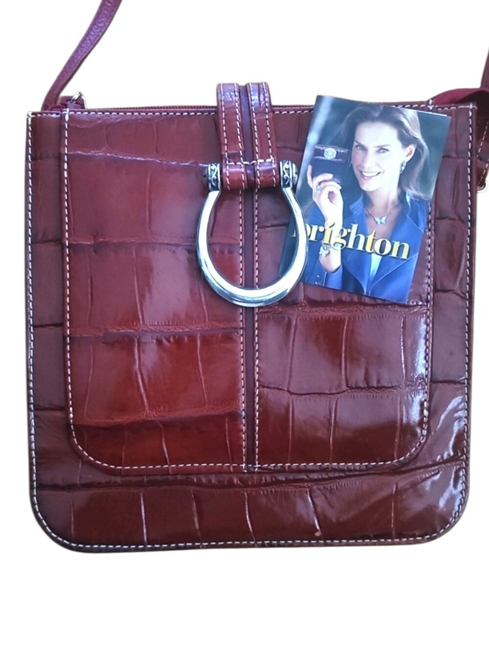 Brighton Spellbound Red Croc Embossed Leather Crossbody Bag NWT Silver Hardware